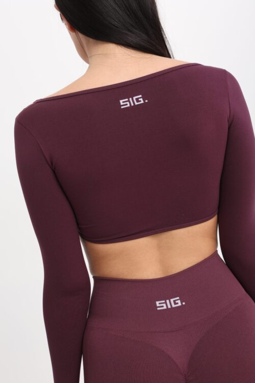 Long-Sleeved Twist Crop - Mauve Wine - Image 5