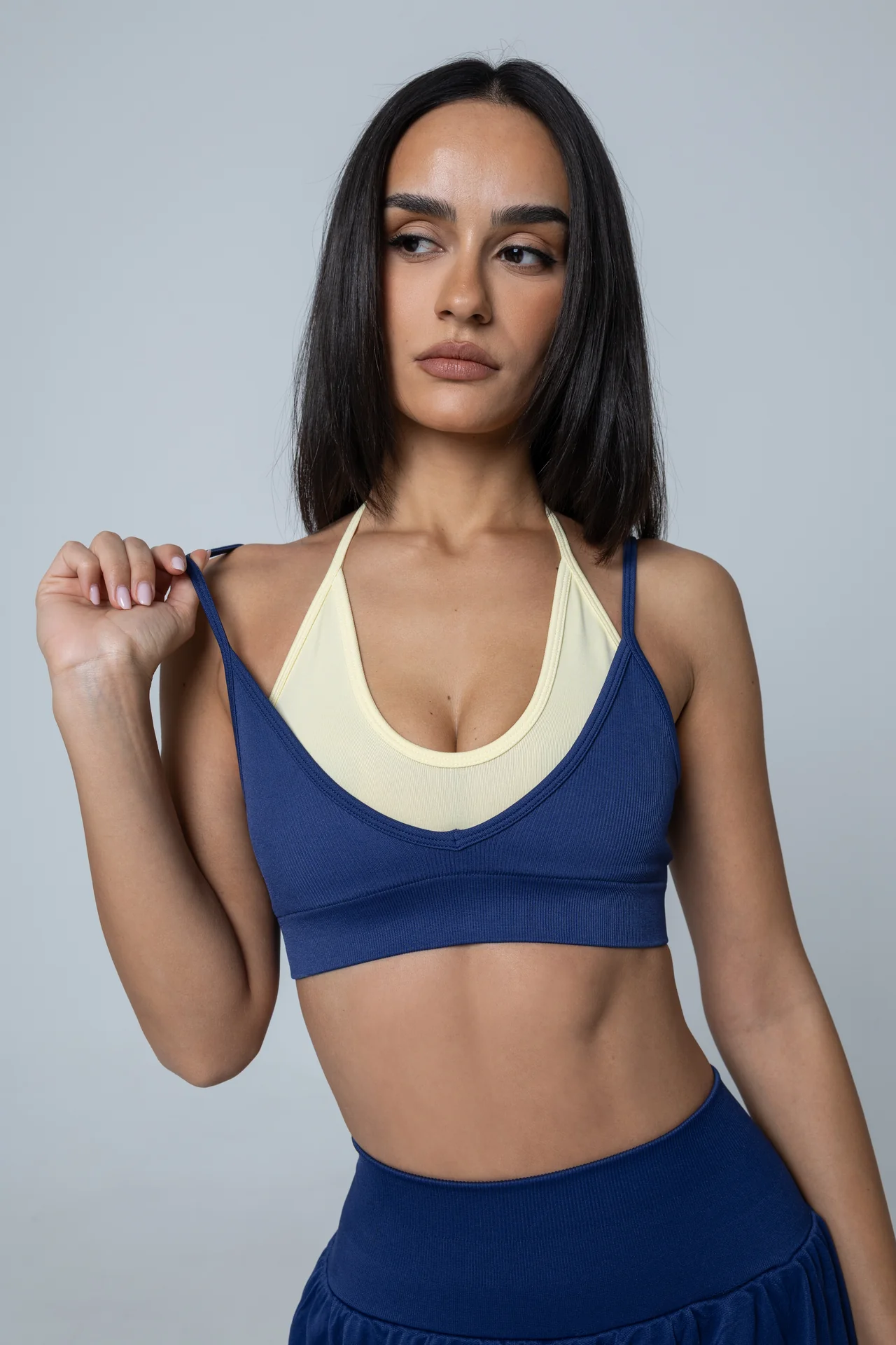 Double Layer Bra - Deep navy/Pastel yellow - Image 6