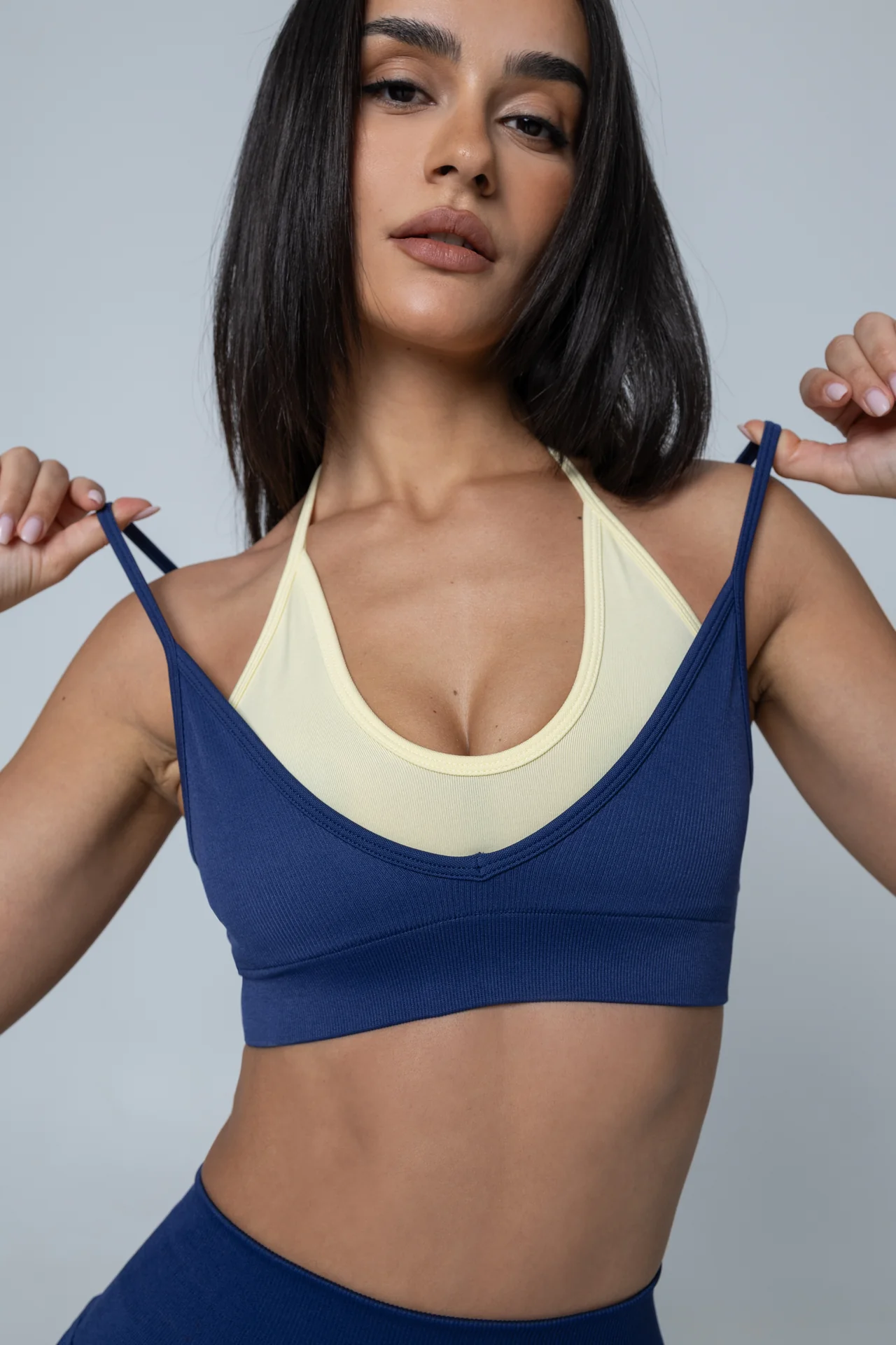 Double Layer Bra - Deep navy/Pastel yellow