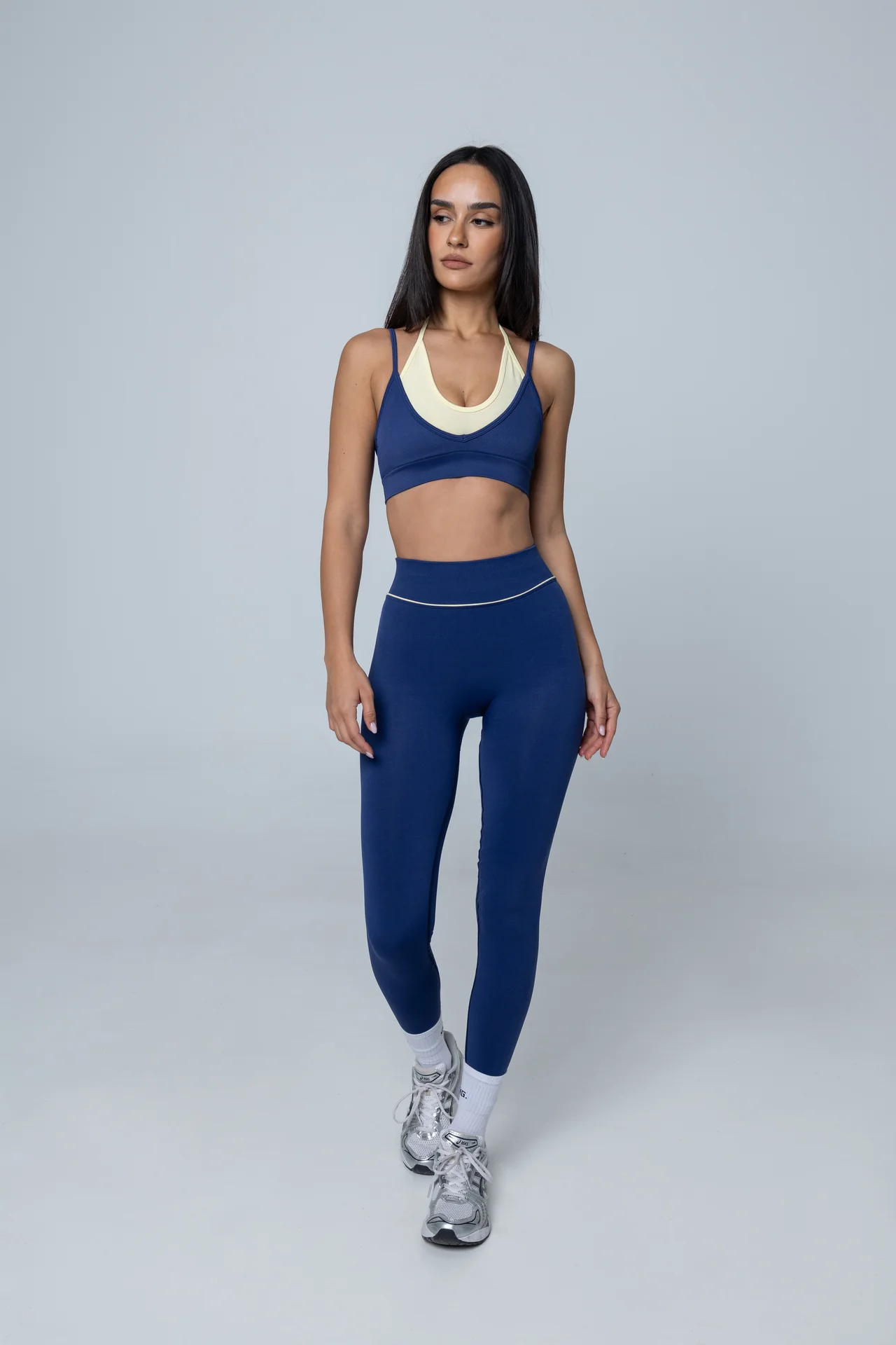 Double Layer Bra - Deep navy/Pastel yellow - Image 8