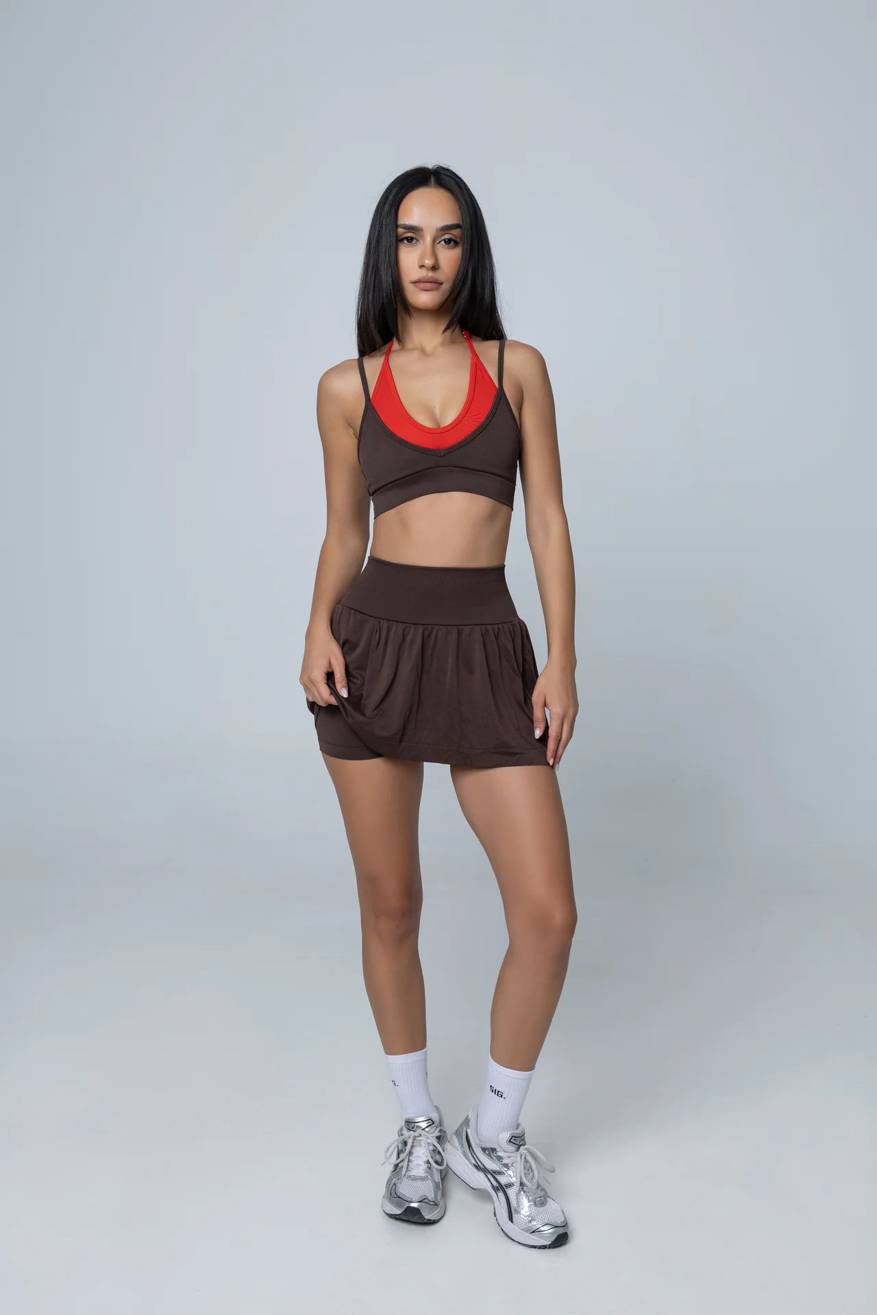 Double Layer Bra - Mocha brown/Berry red - Image 7