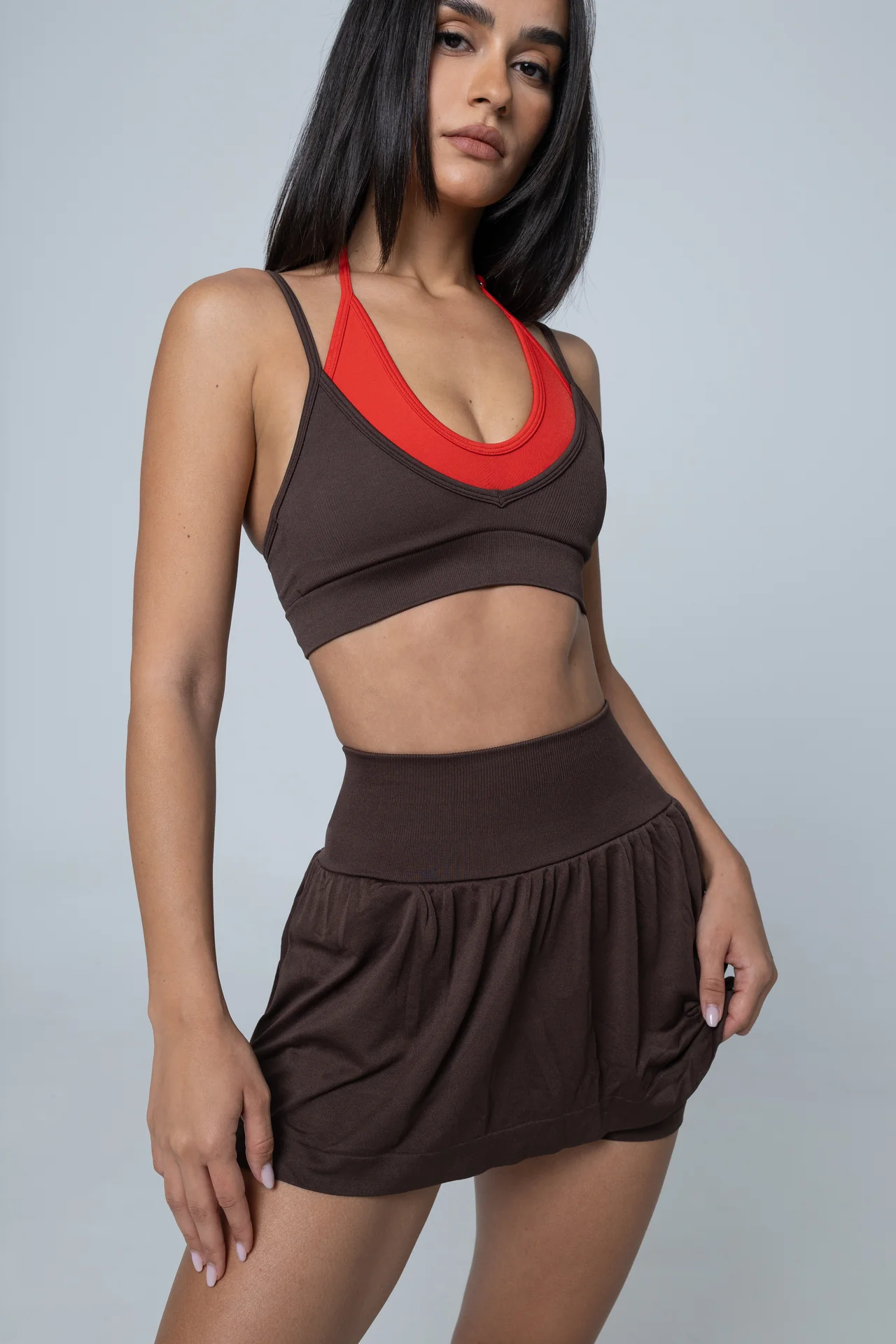 Double Layer Bra - Mocha brown/Berry red - Image 6