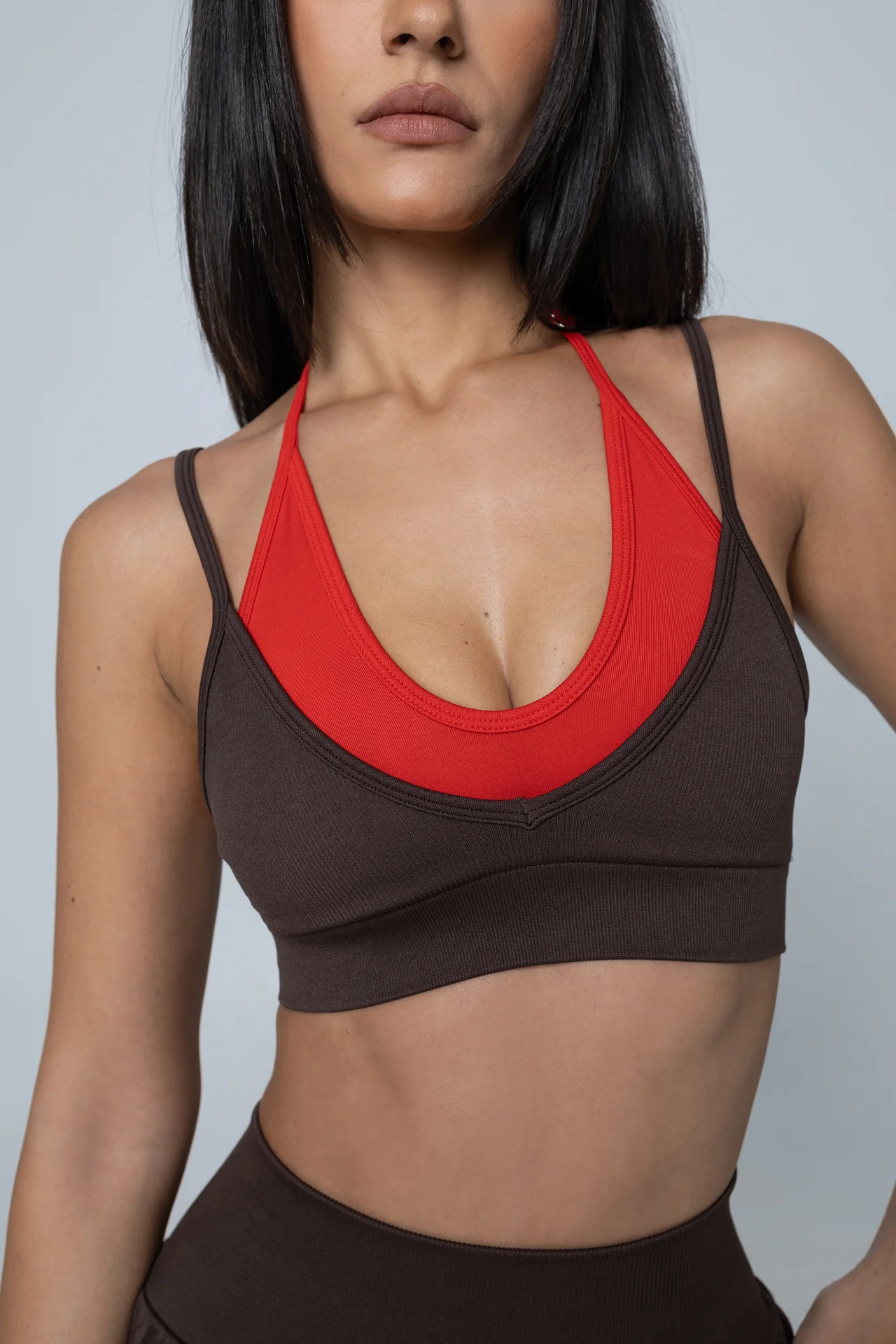 Double Layer Bra - Mocha brown/Berry red - Image 2