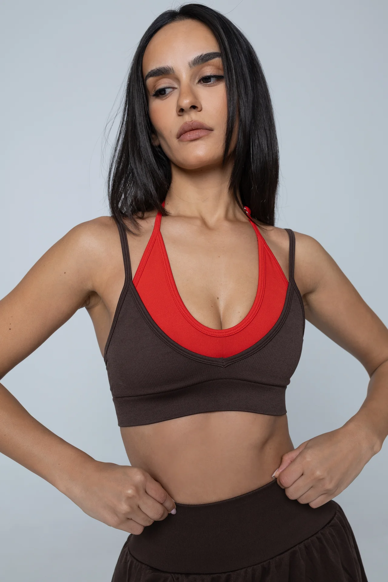 Double Layer Bra - Mocha brown/Berry red - Image 5