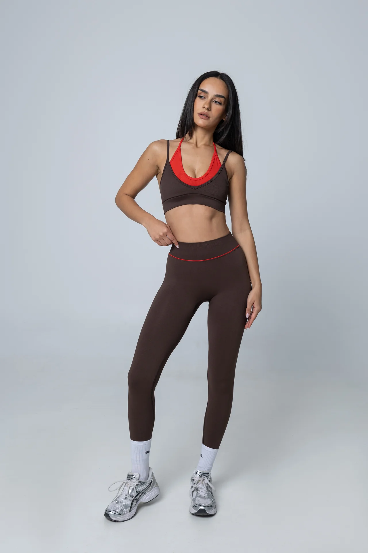 V-Line Legging - Mocha brown/Berry red