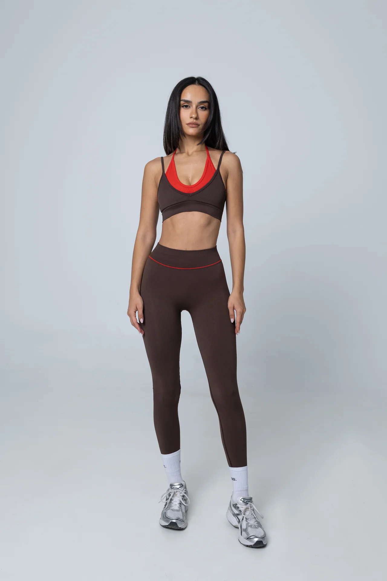 Double Layer Bra - Mocha brown/Berry red - Image 4