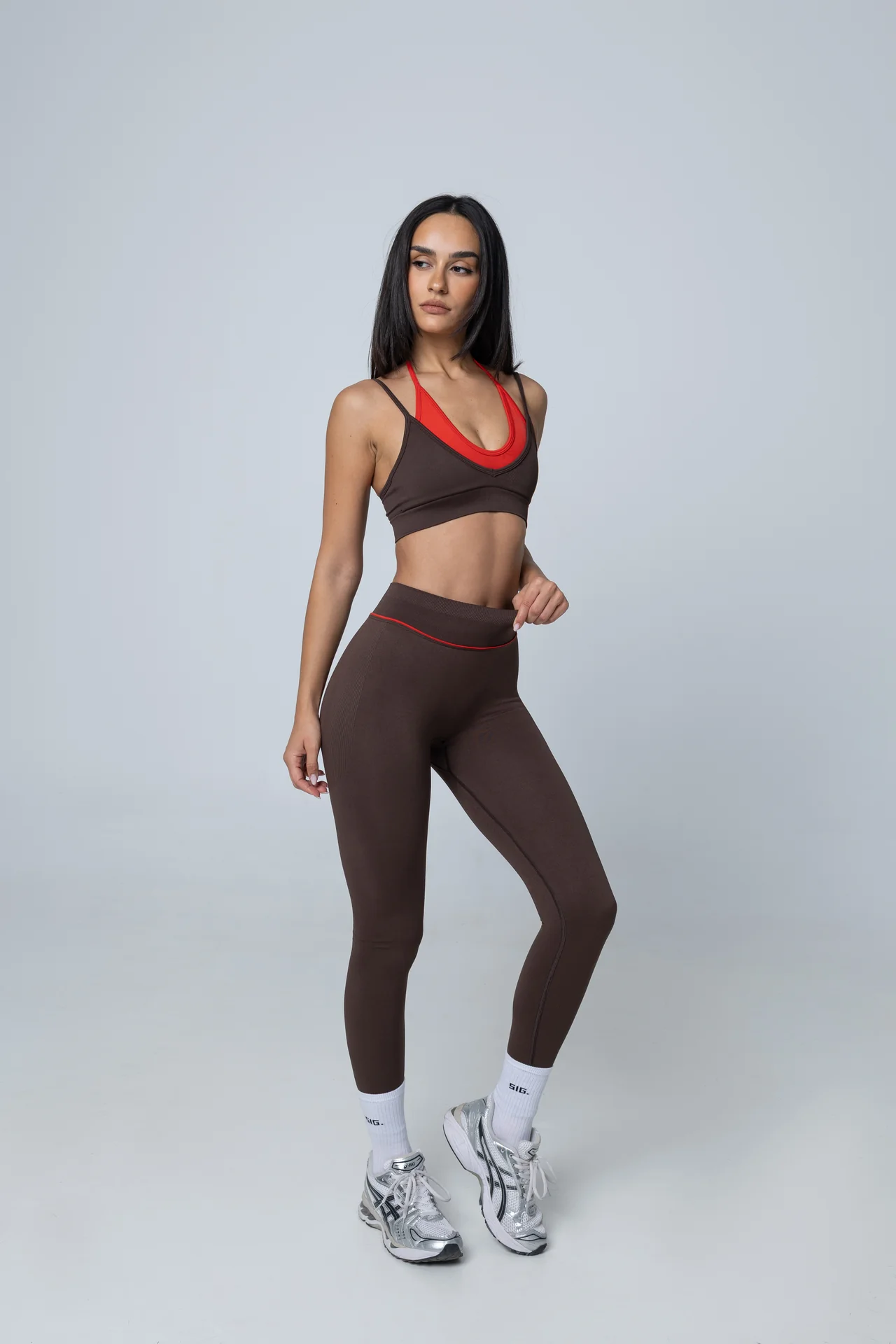 V-Line Legging - Mocha brown/Berry red - Image 2