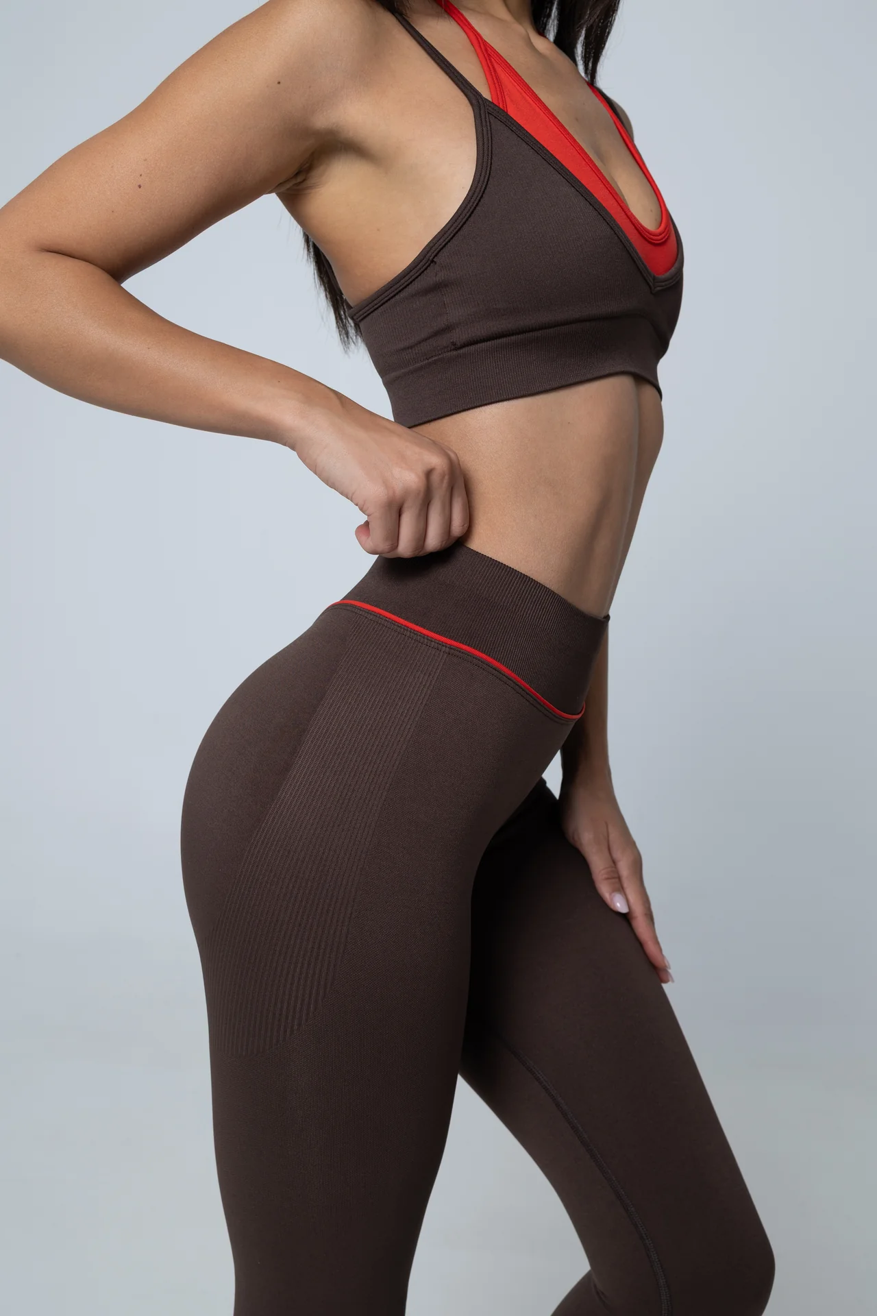 V-Line Legging - Mocha brown/Berry red - Image 6