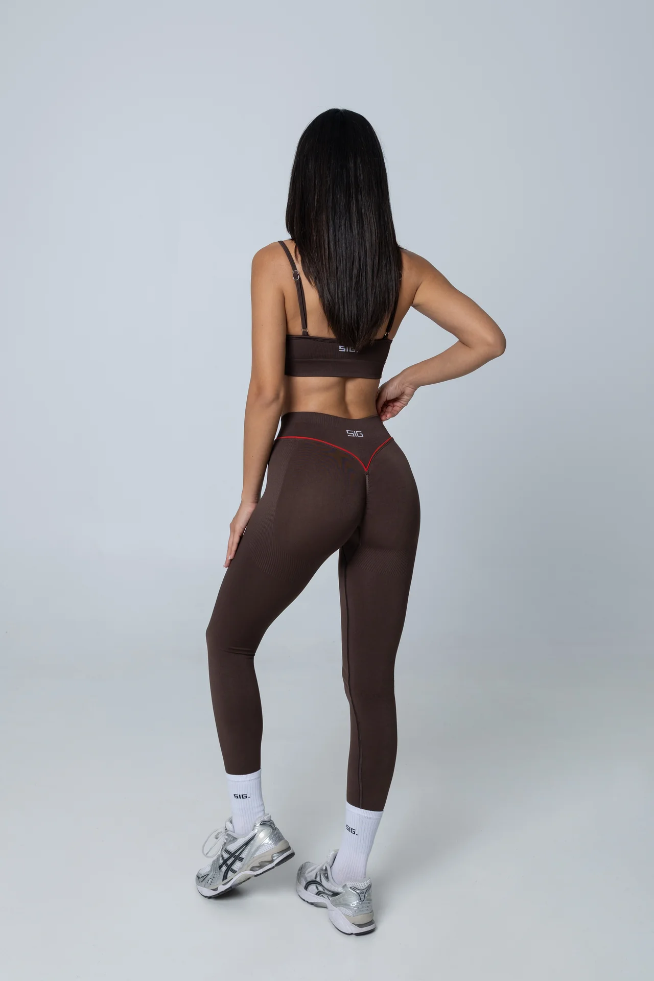 V-Line Legging - Mocha brown/Berry red - Image 3