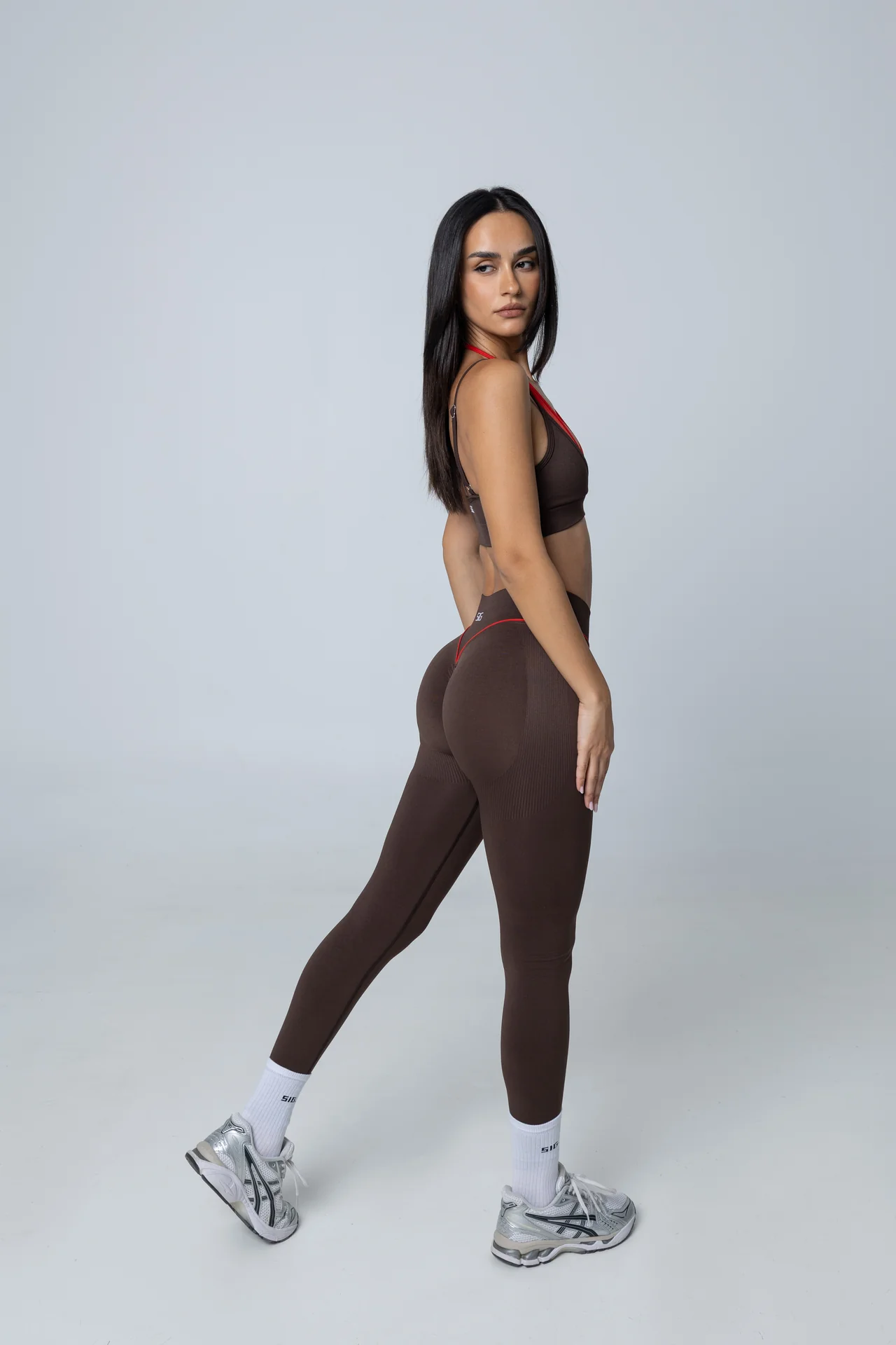 V-Line Legging - Mocha brown/Berry red - Image 5
