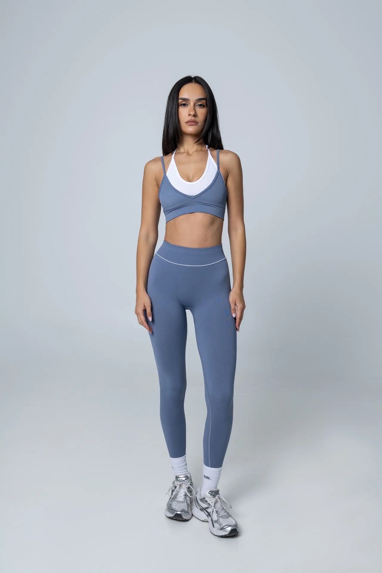 V-Line Legging - Dusty blue/white - Image 2