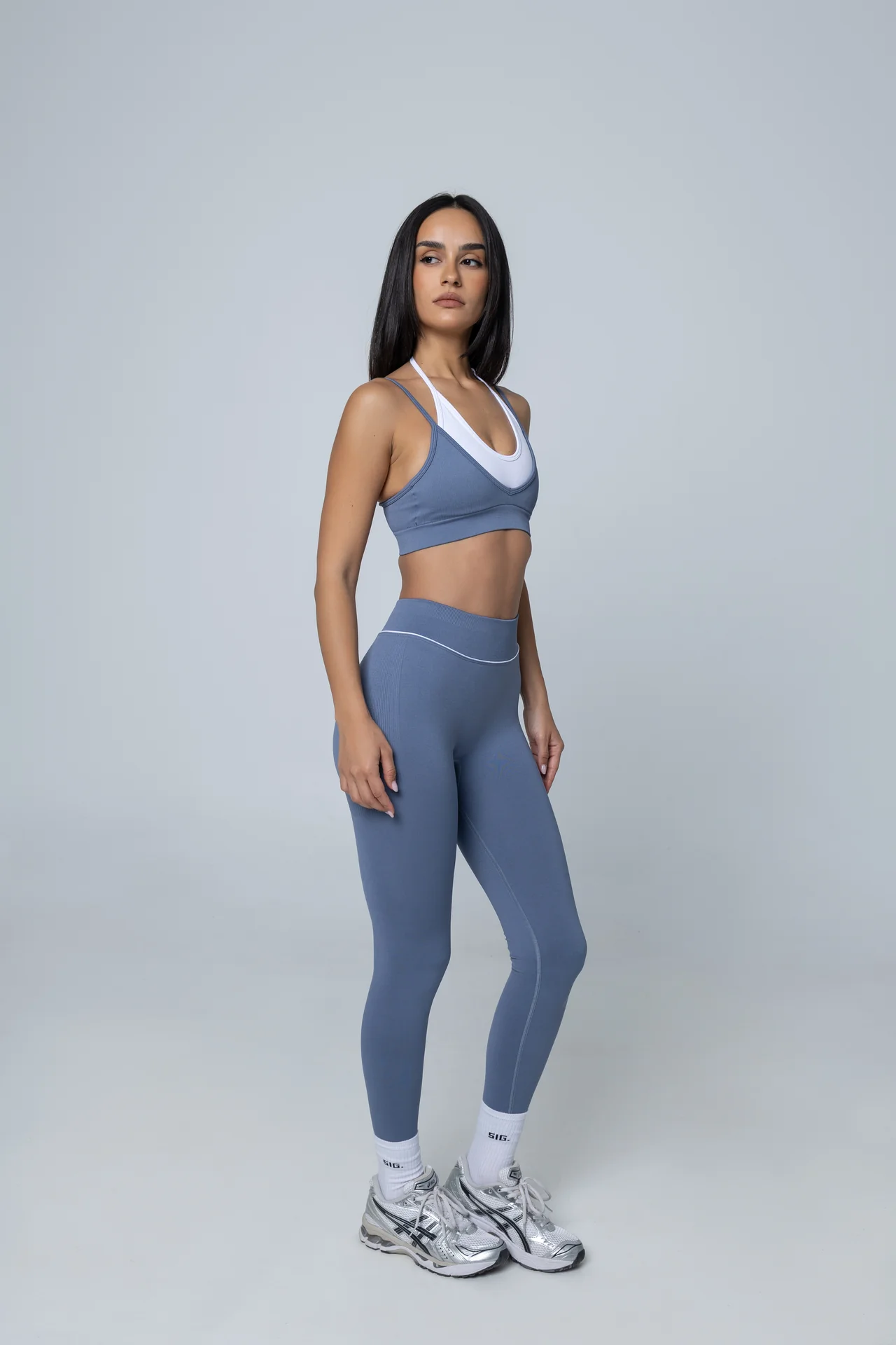 V-Line Legging - Dusty blue/white