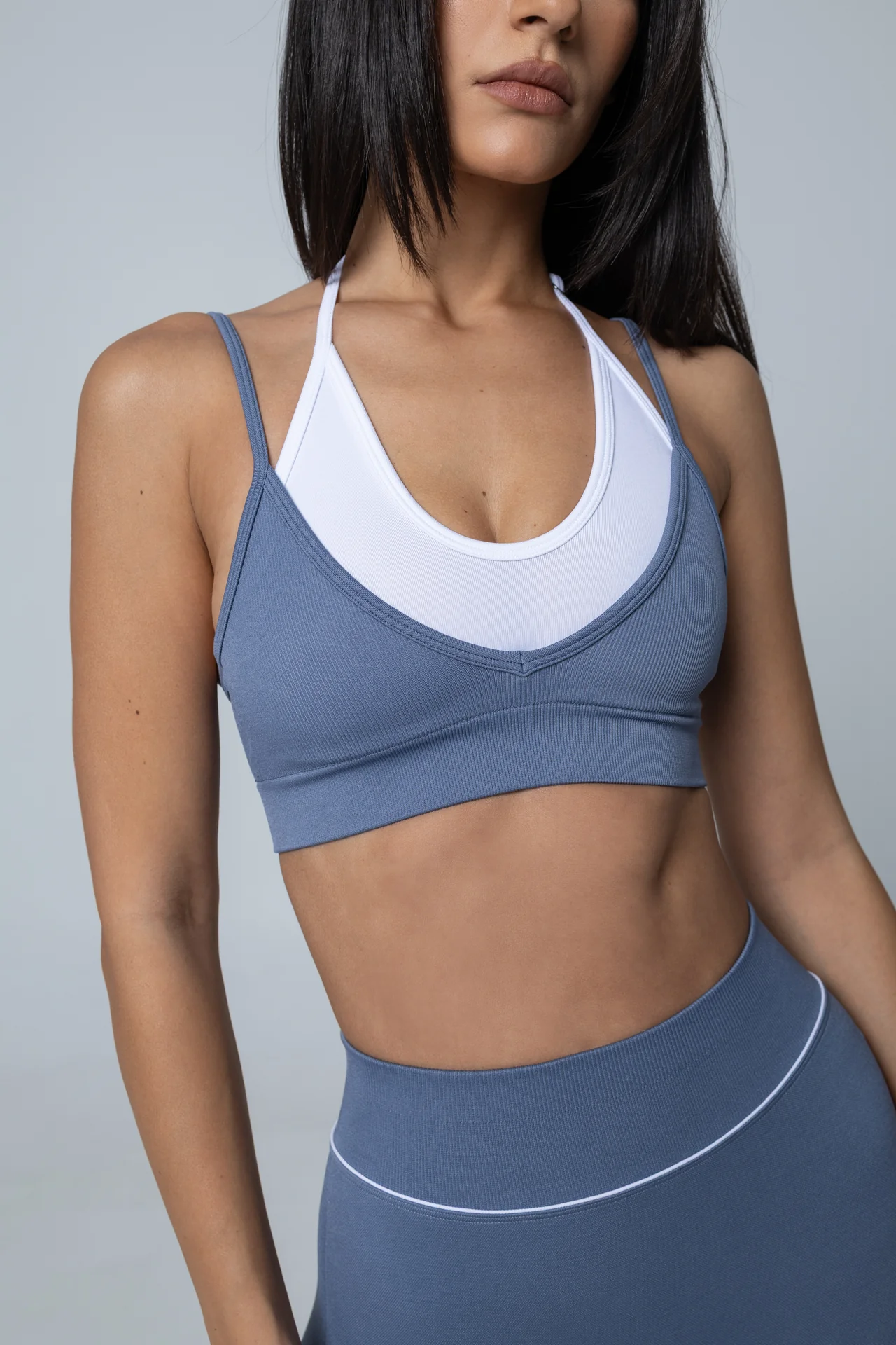Double Layer Bra - Dusty blue/white - Image 4