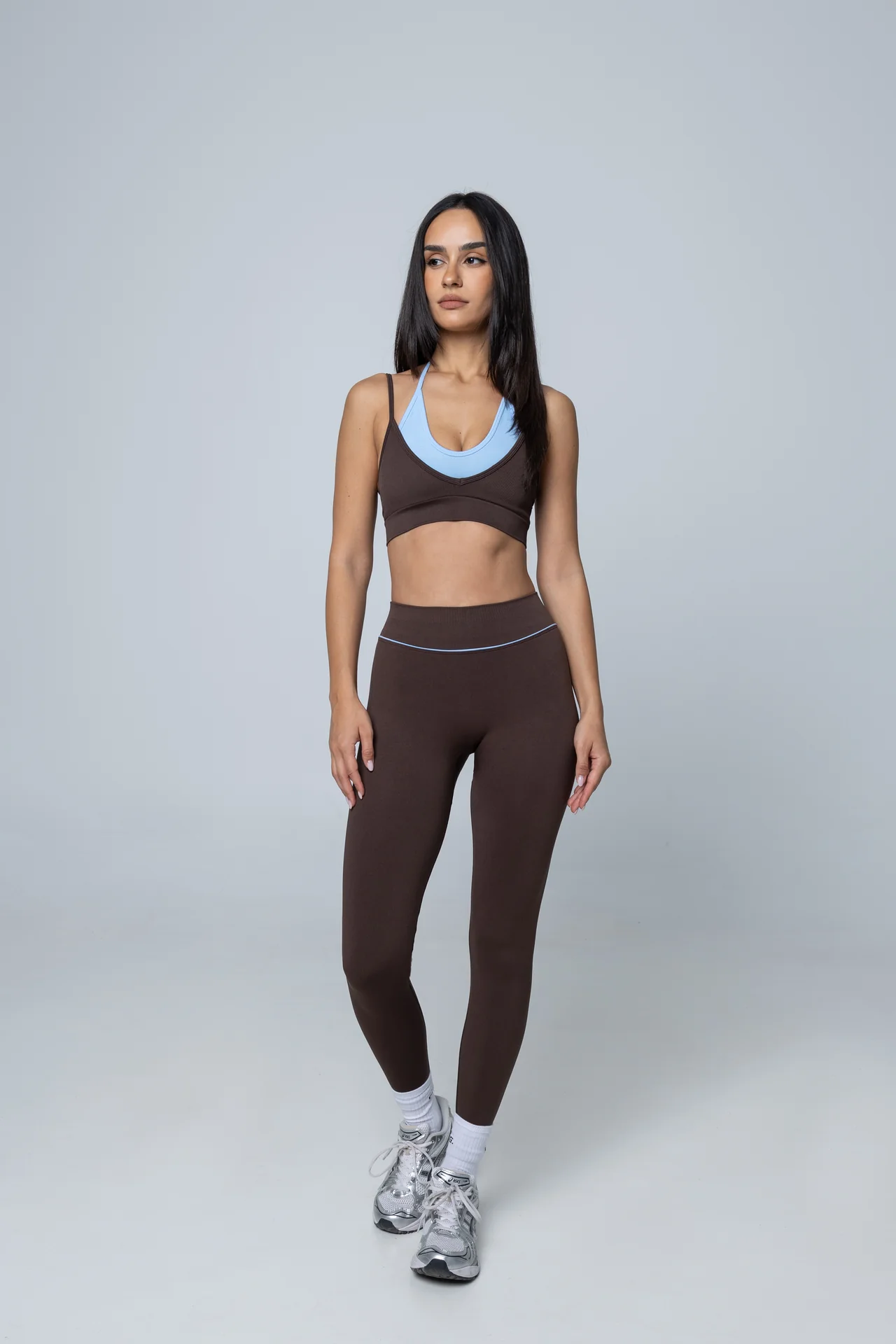 V-Line Legging - Mocha brown/Sky blue