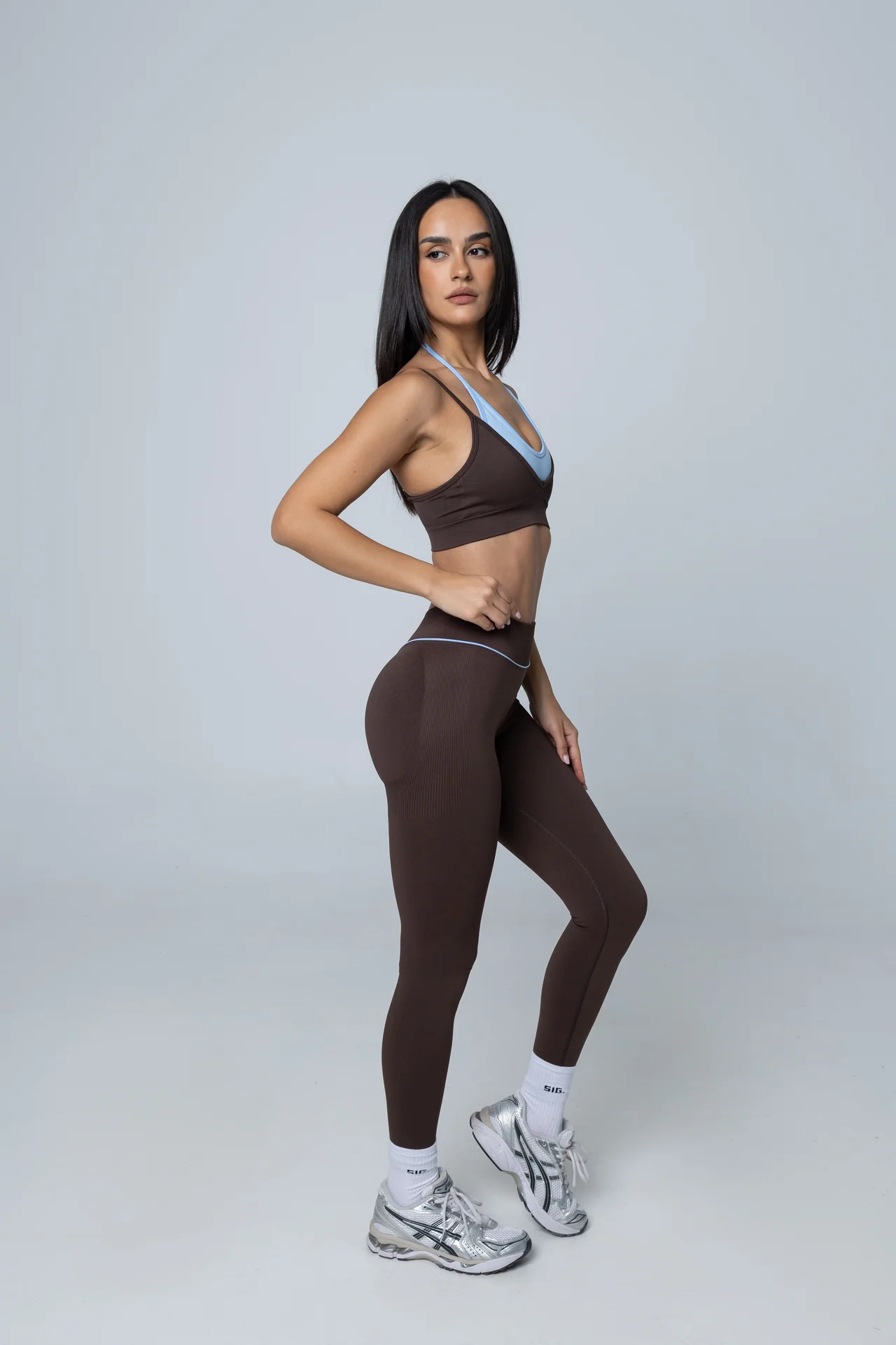 V-Line Legging - Mocha brown/Sky blue - Image 5