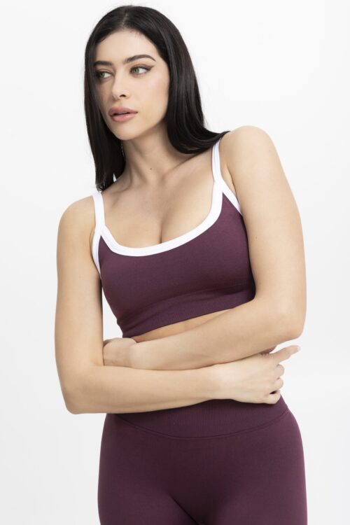Two-Tone Colourway Crop - Mauve Wine/White - Image 2